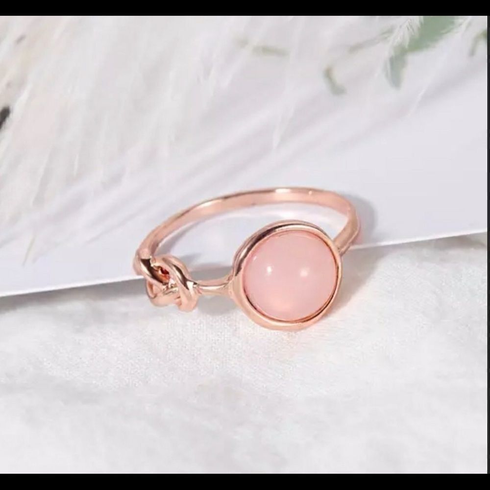 Rose Gold Pink Moonstone Knot Ring - Picture 3 of 4